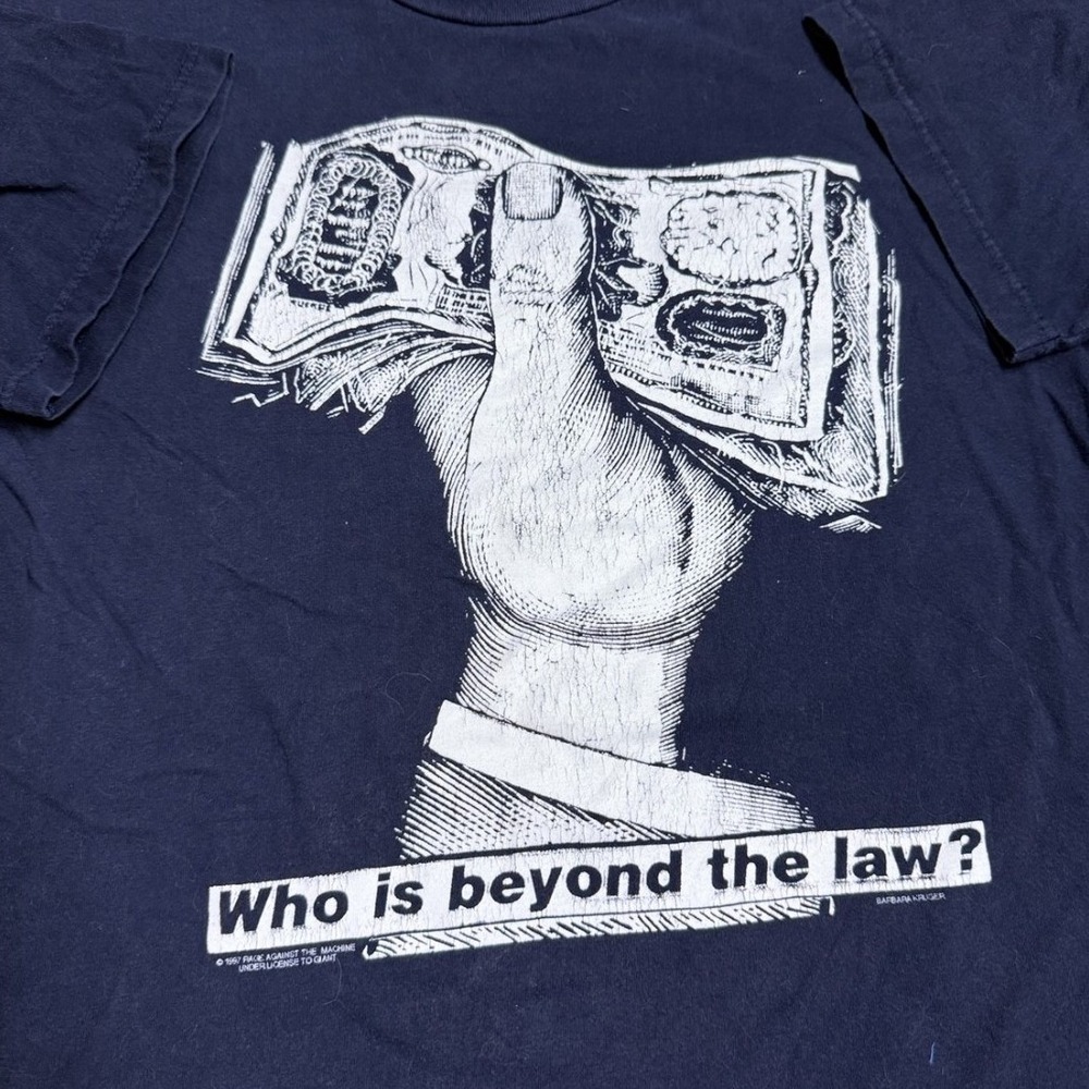 RARE Rage Against The Machine T-Shirt Mens Large Navy 1997 Beyond The Law Band